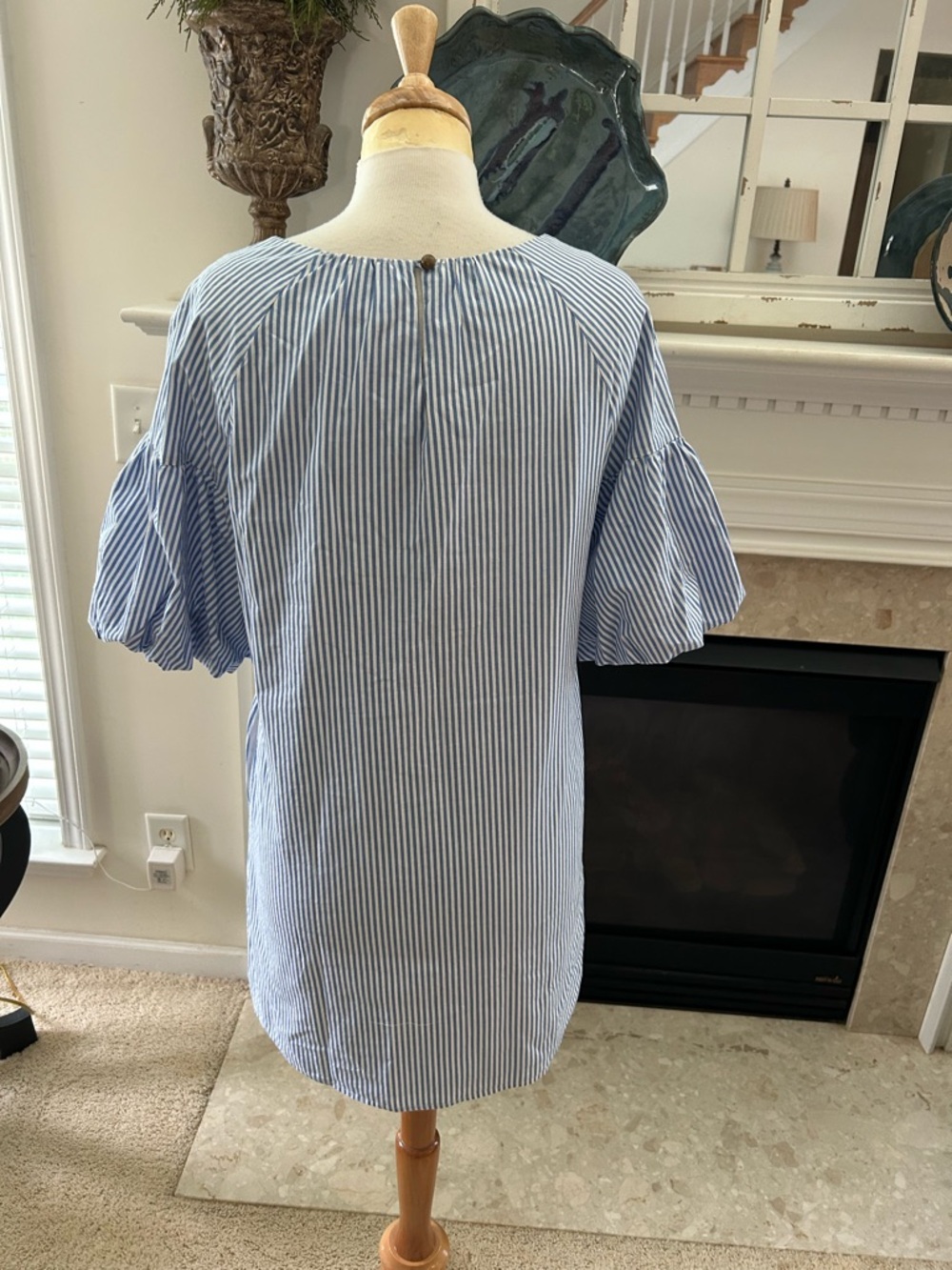 Crosby Blue and White Striped Puff-Sleeve Dress - Picture 6 of 9